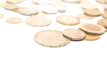 old antique metallic money on isolated background