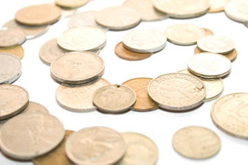 old antique metallic money on isolated background