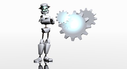 robot with gear logo