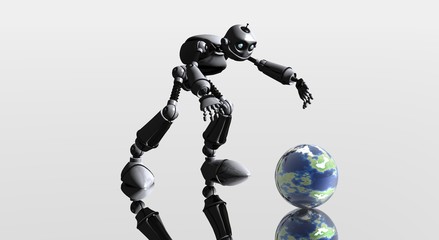 robot reaches for globe