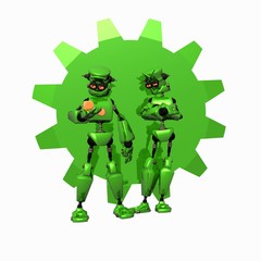 robot brothers infront of gear