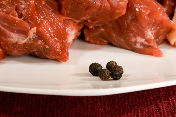 Pepper Corns and Diced Steak - focus on pepper corns