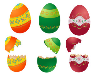 Easter colored eggs isolated-orange,green,and red.