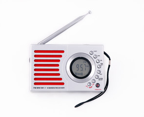 pocket size transistor radio with white background