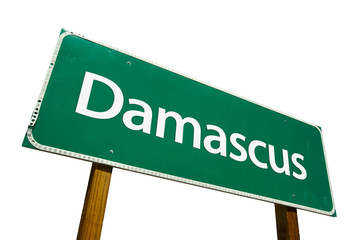 Damascus road sign isolated on white