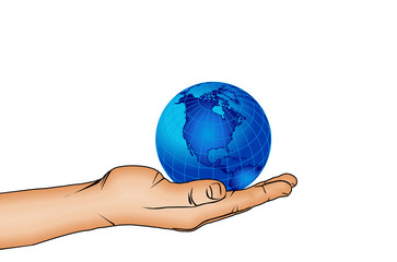 hand and world globe 3