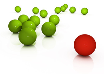 red ball separated from green ones