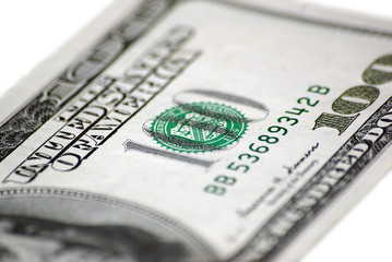 Hundred dollars close-up on 100, isolated