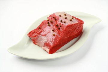 Fresh beef on plate ready to cook 