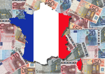Map and flag of France with euros