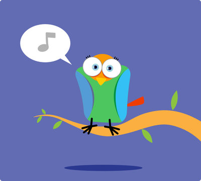Cartoon colorful bird singing
