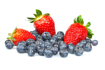Fototapeta na wymiar Blueberries and fresh tasty strawberries