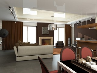 modern interior design (privat apartment 3d rendering)