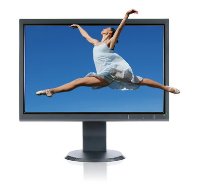 Ballerina jumping out of a monitor