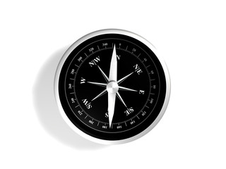 Kompass silber auf weißem Hintergrund