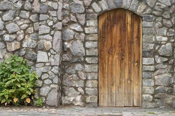 Wooden door in an old wall