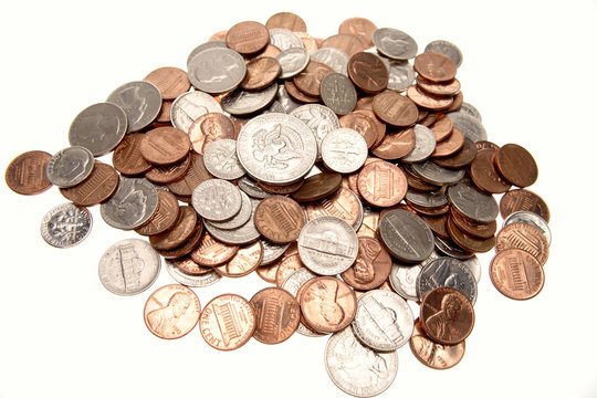 American coins over white background