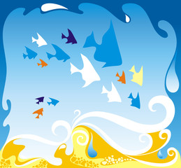 Fishes, the sea, a sea-bottom, the underwater world