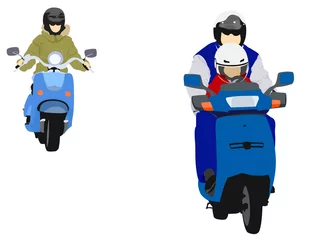 Wall murals Motorcycle illustration of young biker family