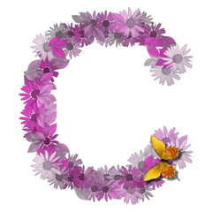 alphabetical letter forms pink daisy color consonant C