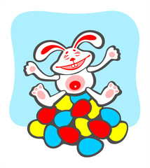 cheerful rabbit and easter eggs