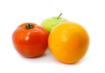 apple orange and tomato fruits with  isolated