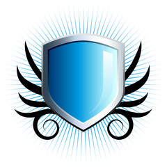 Glossy blue shield emblem