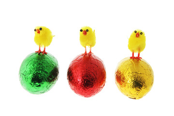 Toy Chicks on Easter Eggs