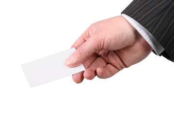 Hand giving a visiting card, Holds check, Isolated