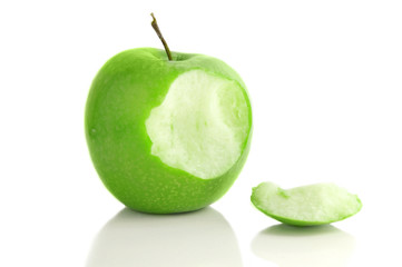 Apple with a bite taken out, isolated on white