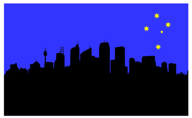 Skyline Sydney - gelbes Kreuz