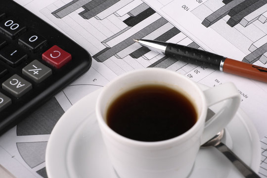 Cup coffee on business news