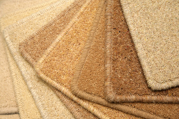 Fototapeta na wymiar Samples of carpet coverings in shop