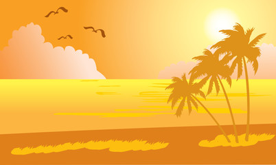 Fototapeta na wymiar Sunset on tropical beach - 1
