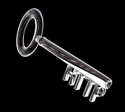 key in glass, HTTP text (3d)