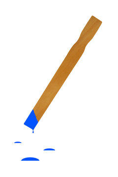 Isolated Paint Stirrer Stick With Blue Paint