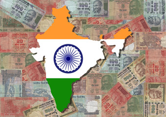 Map of India with Rupees