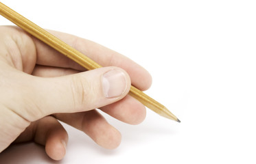 businessman hand with pencil on white