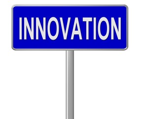 innovation schild blau