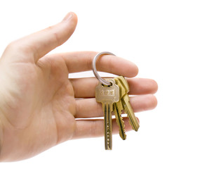 human hand with keys on white