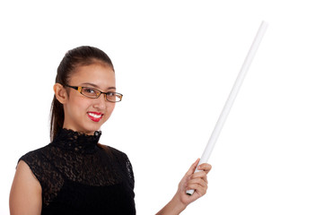 girl holding a white stick