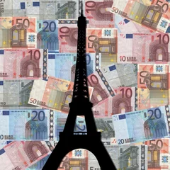 Photo sur Plexiglas Doodle Tour Eiffel avec collage d& 39 euros