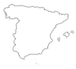 Spain outline map with shadow