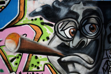 caricatura groucho marx en un graffiti - obrazy, fototapety, plakaty