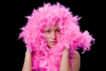 Woman with feather boa