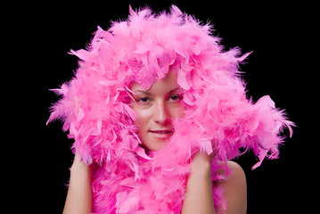 Beautiful Woman with pink feather boa