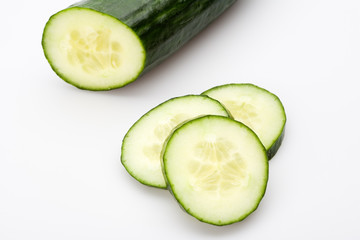 sliced cucumber, isolated on white