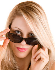 Beautiful Blonde Lady Looking Over Sunglasses