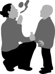 Mum with the child do soap bubbles