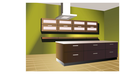 Kitchen with green wall vector